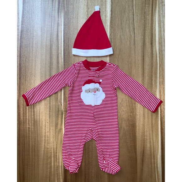 Carter's Other - Carters Baby Red & White Striped Santa One-Piece Footed Pajamas Christmas Outfit